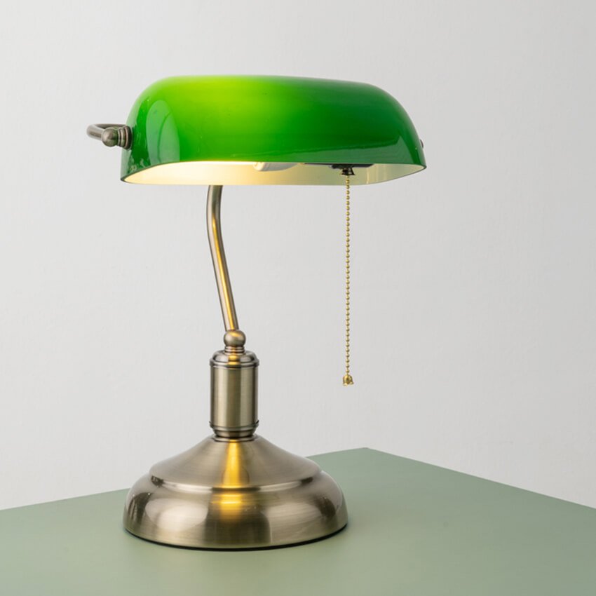 Traditional Antique Brass Green Banker Lamp